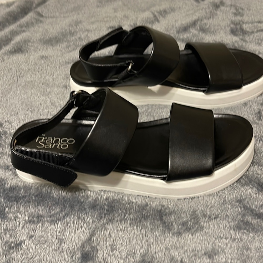 Black and white platform sandals